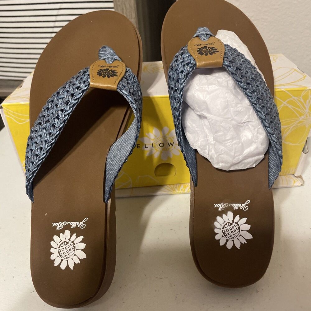 Yellow Box Flip Flop Sandals Fida Size 9 Blue Crocheted Fabric Women's Shoe NEW